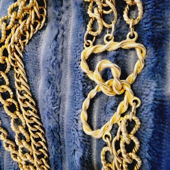 Vintage Triple gold Chunky chain link large Clasp closure Choker Necklace - Picture 5 of 8